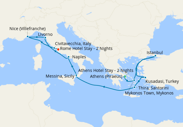 Greek Islands, Turkey & Italy with Athens and Rome Stays