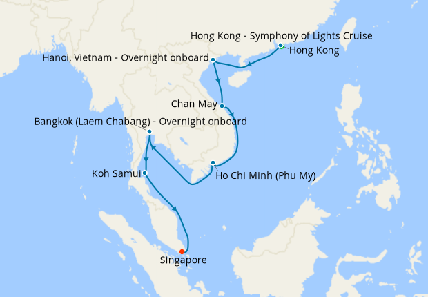 Southbound Asian Allure fr. Hong Kong to Singapore with Stay