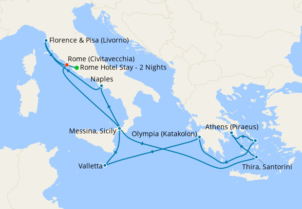 Greek Isles with Santorini, Athens & Florence from Rome with Stay