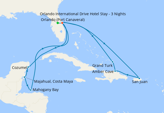 Eastern & Western Caribbean from Orlando with Orlando Stay