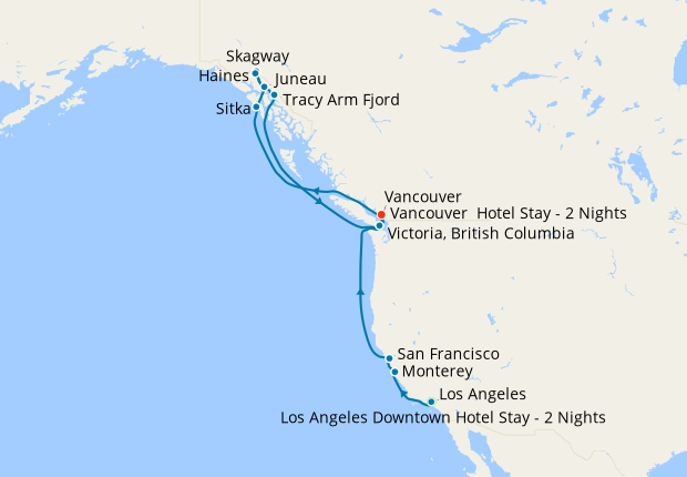 Pacific Northwest & Alaska Glaciers from Los Angeles to Vancouver with Stays