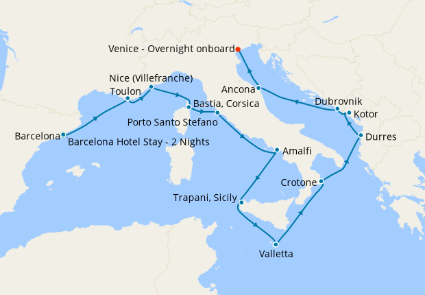 Romantic French Riviera & Italy from Barcelona to Venice with Stay