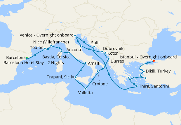 Favourite Mediterranean Rivieras from Barcelona to Istanbul with Stay