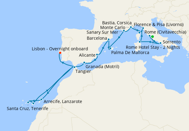 Mediterranean Islands Legacy from Rome to Lisbon with Stay
