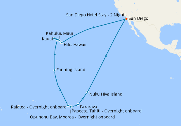 Hawaii, Tahiti & Marquesas from San Diego with Stay