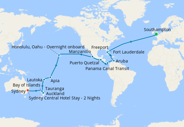 Classic Southern Hemisphere Journey from Southampton to Sydney with Stay