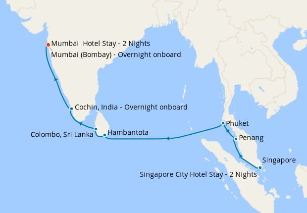 Spice Route, India & Sri Lanka from Singapore to Mumbai with Stays