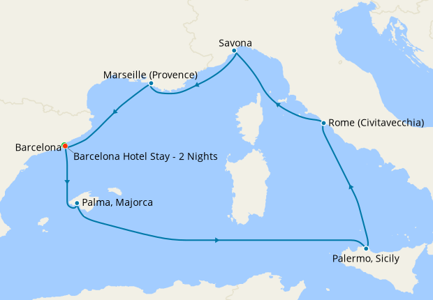 Spain, Balearic Islands, Italy & France from Barcelona With Stay