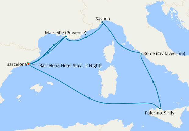 Spain, Balearic Islands, Italy & France from Barcelona with Stay