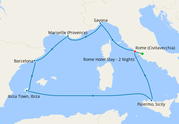 Italy, France, Spain & Balearic Islands from Rome with Stay
