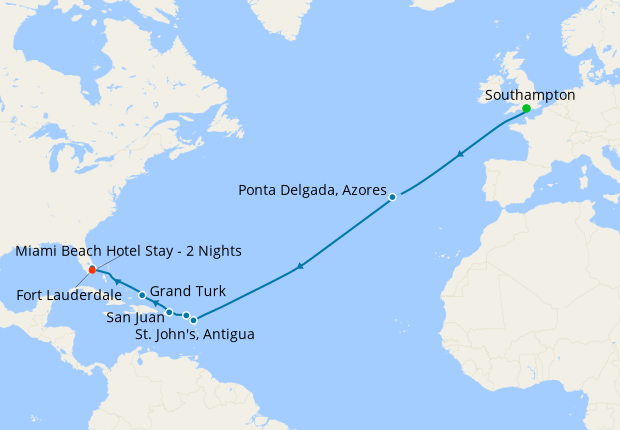 The Azores & Caribbean from Southampton to Fort Lauderdale with Stay