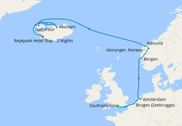 Northern Europe from Southampton to Reykjavik with Stay