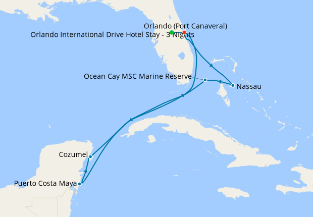 Bahamas & Mexico from Port Canaveral with Orlando Stay