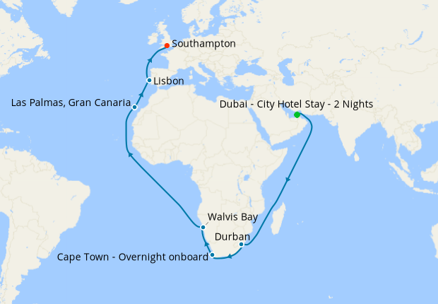 Dubai Stay, The Middle East & Med to Southampton
