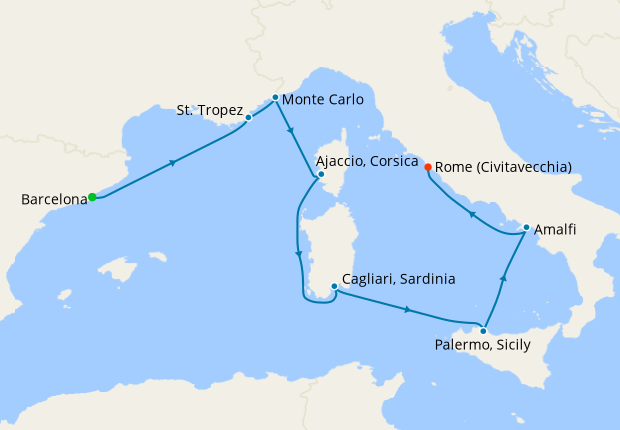 Enchanting Rivieras from Barcelona to Rome, Oceania Cruises, 10th June ...