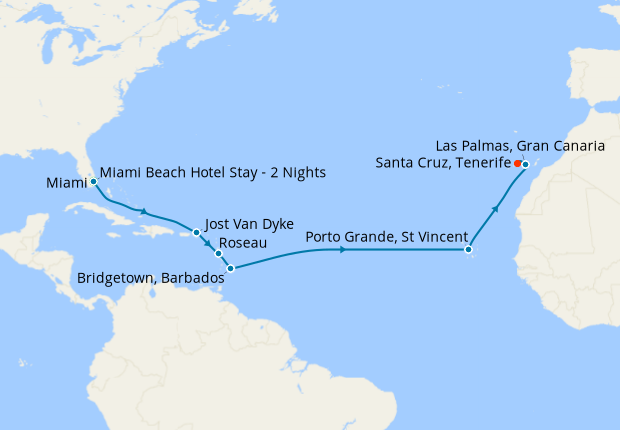 Caribbean to the Canaries - Miami to Tenerife with Miami Beach Stay