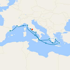 Mediterranean with Greek Isles from Barcelona to Rome with Stays