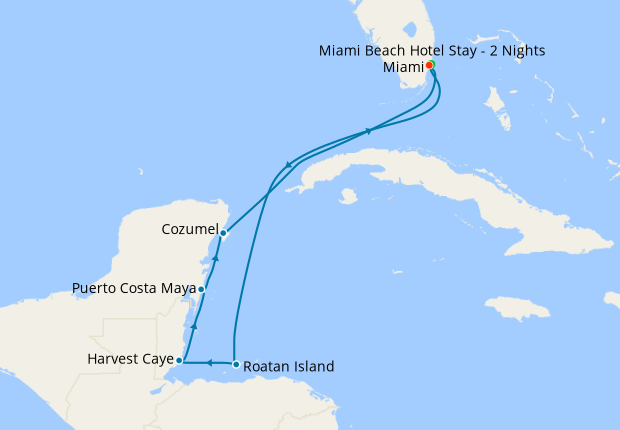 Caribbean With Harvest Caye, Cozumel & Roatan From Miami With Stay ...