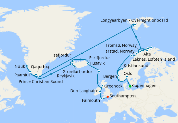 Grand Norwegian & Arctic Saga from Copenhagen to Southampton