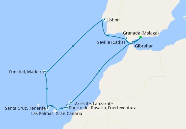 Spain, Portugal & Canary Islands from Malaga