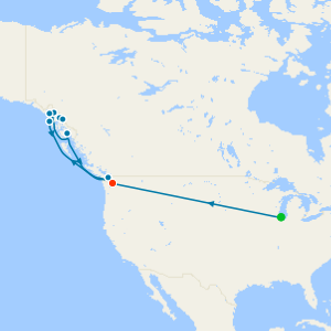 Chicago, U.S Rockies By Rail & Alaska with Dawes Glacier from Seattle