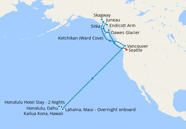 Hawaii & Alaska from Honolulu to Seattle with Stay