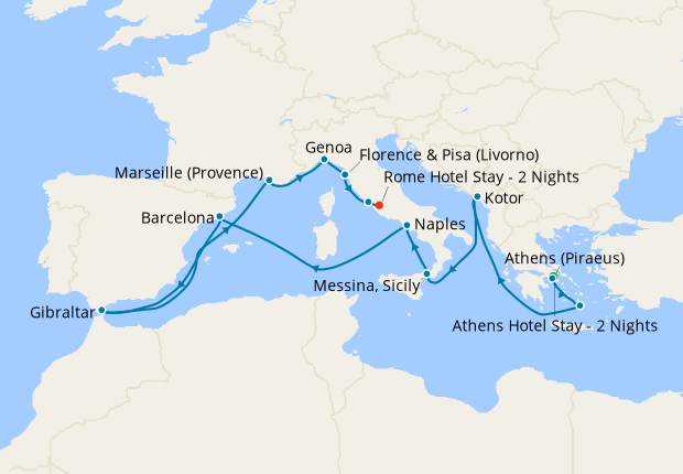 Mediterranean with Greek Isles, France & Italy with Athens and Rome Stays