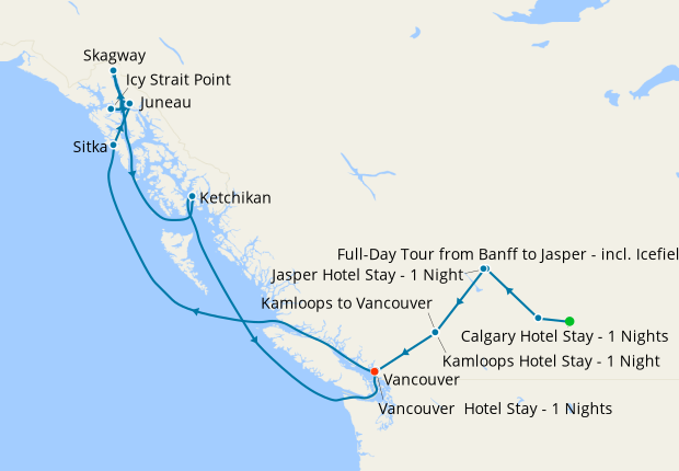 Rocky Mountaineer Discovery Tour & Alaska with Inside Passage from Vancouver