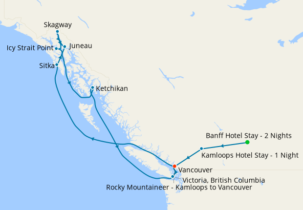 Rocky Mountaineer Classic from Banff & Alaska with Inside Passage from Vancouver