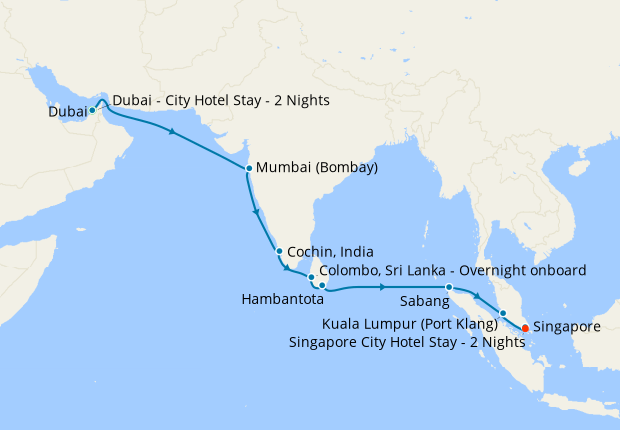 India & Sri Lanka fr. Dubai to Singapore with Stays