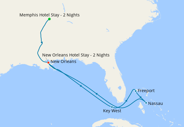 Memphis, New Orleans & Eastern Caribbean with Stays