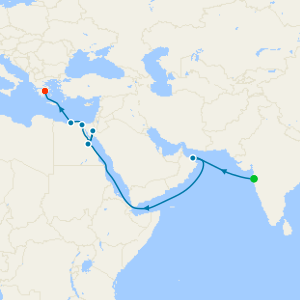 Suez Canal from Mumbai to Athens