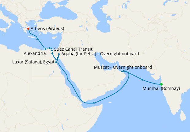 Suez Canal from Mumbai to Athens