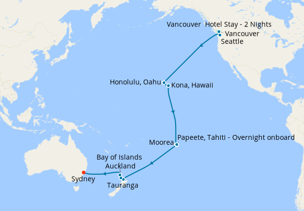 Hawaii, Tahiti & South Pacific Crossing with Vancouver and Sydney Stays