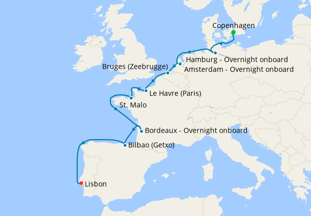 Atlantic Coast from Copenhagen to Lisbon