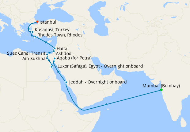 Suez Canal & Holy Land from Mumbai
