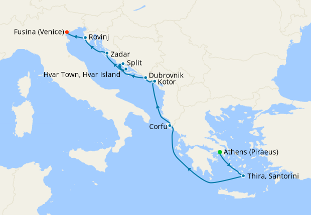 Mediterranean - Athens (Piraeus) to Venice (Fusina)