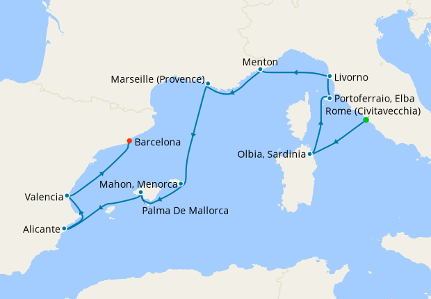 Mediterranean from Rome (Civitavecchia) to Barcelona