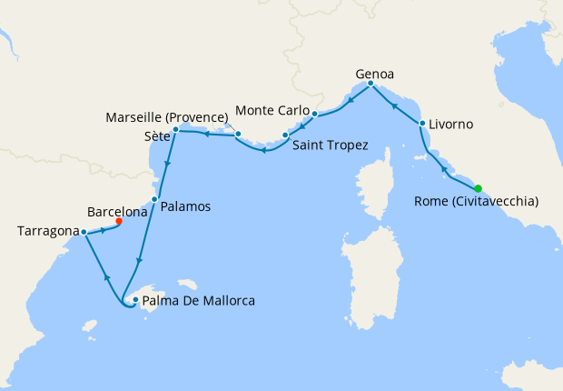 Mediterranean from Rome (Civitavecchia) to Barcelona