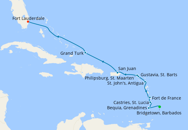 Caribbean from Bridgetown to Fort Lauderdale