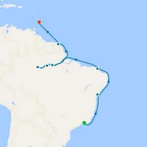 South America from Rio de Janeiro to Bridgetown