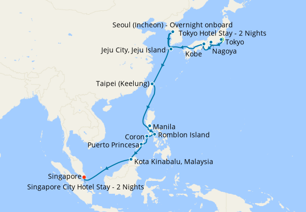 Tokyo, South Korea & The Philippines to Singapore with Stays