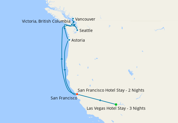 Las Vegas & Pacific Northwest Coast from San Francisco with Stays
