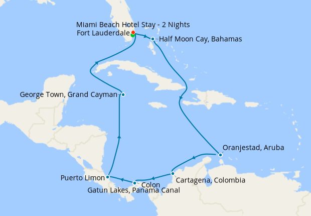 Southern Caribbean & Panama Canal Sunfarer from Ft. Lauderdale with Miami Beach Stay