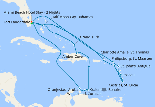 Southern Caribbean Wayfarer & Seafarer from Ft. Lauderdale with Miami Beach Stay