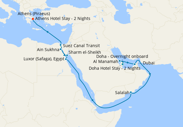 Doha & The Suez Canal to Athens with Stays