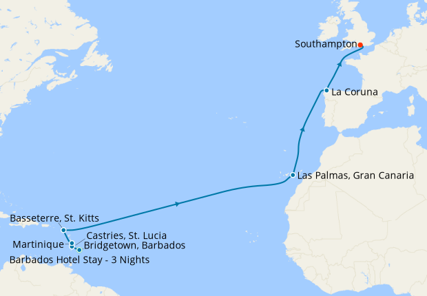 Caribbean Transatlantic from Barbados to Southampton with Stay