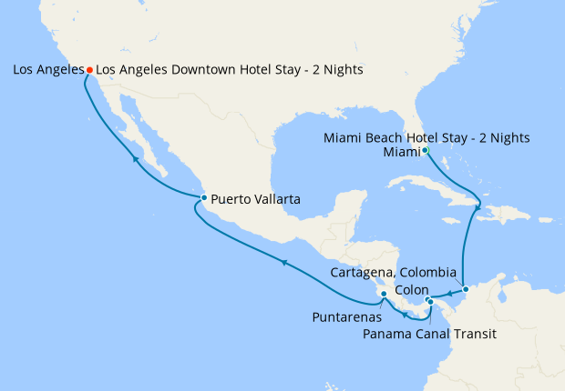 Panama Canal Westbound with Miami Beach & Los Angeles Stays