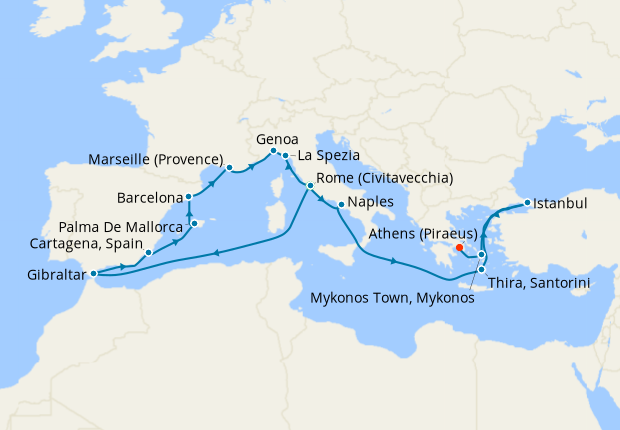 Western Mediterranean with Greek Isles & Turkey from Rome