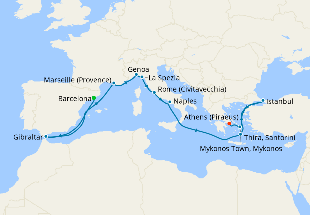 Mediterranean with Greek Isles, France & Turkey from Barcelona